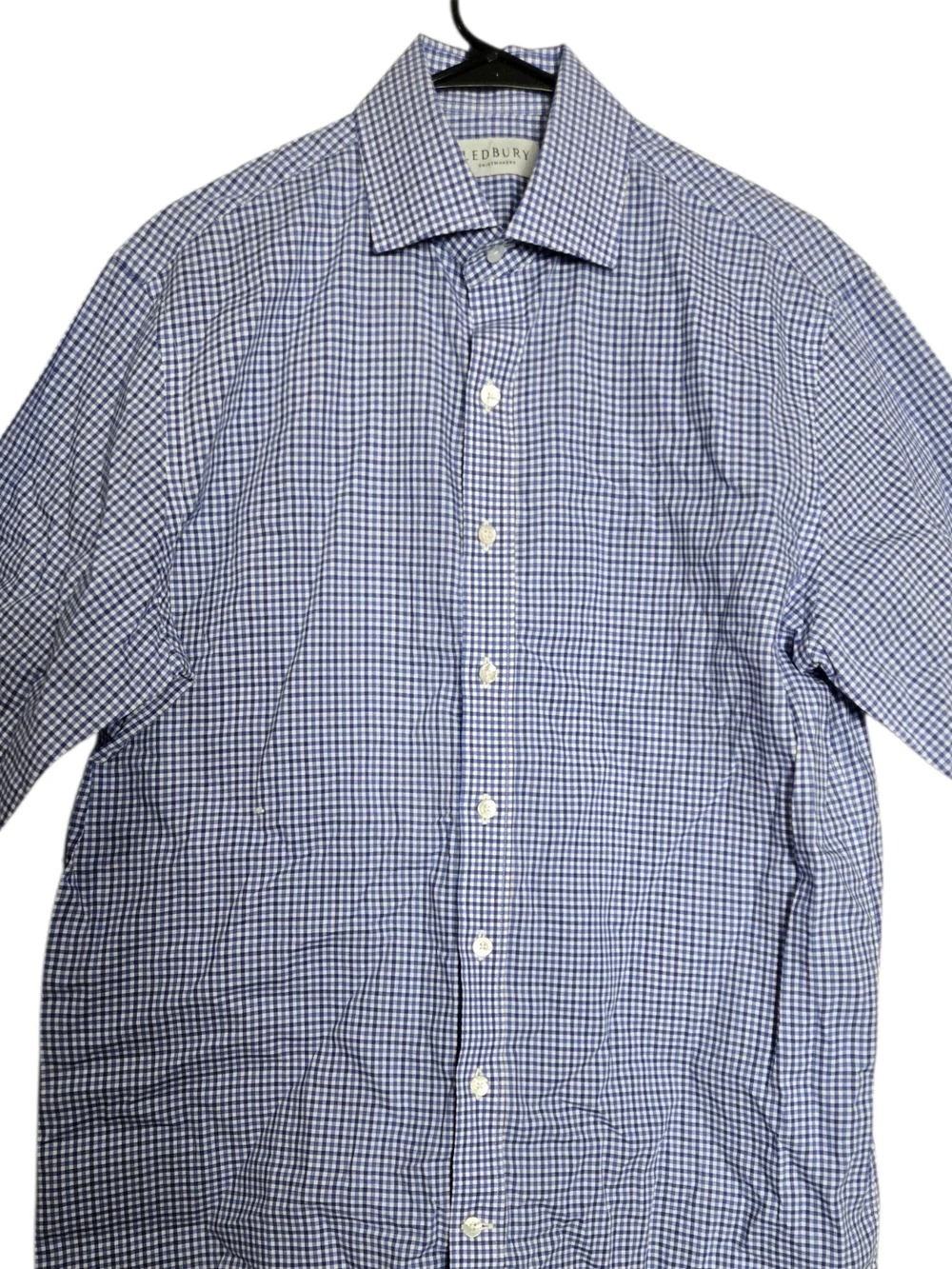 Ledbury Blue Gingham Small Check Dress Shirt Classic Cotton Spread Collar 15.5 - Picture 4 of 13